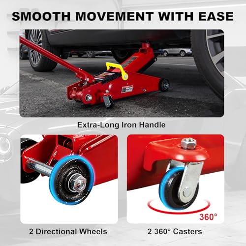 Big RED 3 Ton Hydraulic Trolley Service/Floor Jack with Extra Saddle | Lifting Range 5.8"-20.8", Fits for SUVs and Extended Height Trucks - size: 3 ton