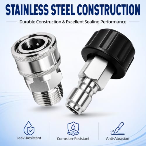 Pressure Washer Quick Connect Kit, Stainless Steel M22-14mm to 3/8 Quick Connect Adapter Set, Pressure Washer Fittings, Hose Connector for Spray Gun, Pump and Foam Cannon, 4 Pack