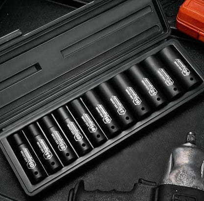 EPAuto 1/2-Inch Drive Metric Deep Impact Socket Set, 6 Points, 11 Sockets | 1/2-Inch Cr-V, 6 Points, 11 Sockets
