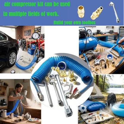 22PCS Air Compressor Accessories Kit, 25FT Hose with Air Blow Gun, Tire Inflator, Tire Gauge, Universal 1/4" NPT Kit for Air Tools