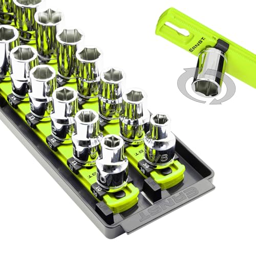 Ernst Manufacturing 8469HV 13-Inch Socket Boss, Premium 2-Rail 1/2-Inch-Drive Socket Organizer, High Visibility - Made in the USA - color: Hi-viz, size: 1/2", style: 13-INCH