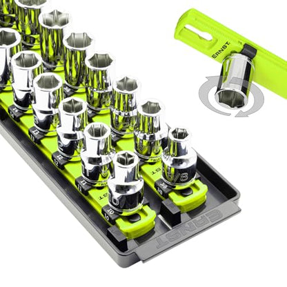 Ernst Manufacturing 8463HV Socket Boss, Premium 2-Rail, 1/2-Inch-Drive Socket Organizer, 18-Inch, High-Visibility - color: Hi-viz, size: 1/2"