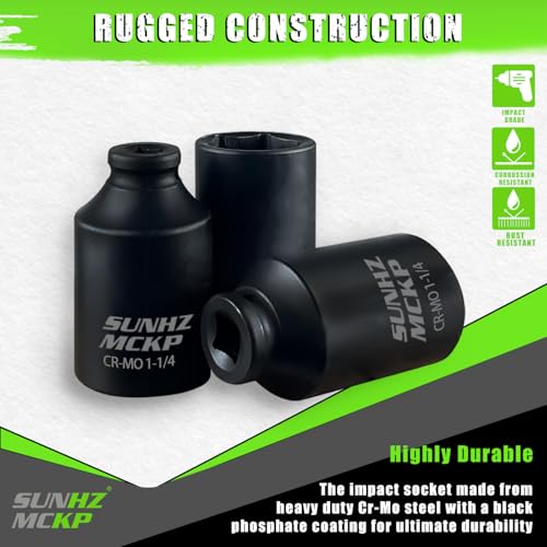 SUNHZMCKP 1/2 Inch Drive Impact Socket, SAE 1-1/4 In Deep 6 Point Socket, CR-MO, Axle Nut Impact Grade Socket for Easy Removal (1-1/4) - color: Sae, size: 1-1/4 inch