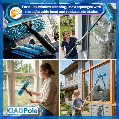 IGADPole 24 FT Water-Fed Washing Kit with Soap-Dispenser, Brush, 10″ Squeegee & Cobweb Duster for Windows, Gutters, Solar Panels & Exterior Walls - size: 24 ft Pole