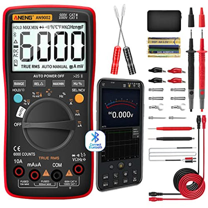 ANENG Bluetooth Multimeter, TRMS 6000 Count Auto Range AC/DC Digital Tester | Ohm Volt Meter Measures AC/DC Voltage,Current,Resistance,Capacitance, continuity,Diodes,Temperature for Automotive