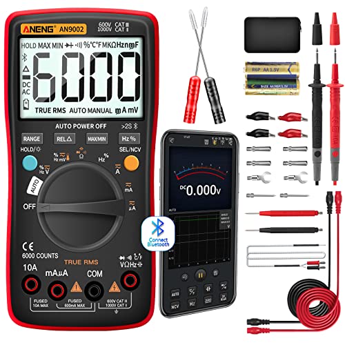 ANENG Bluetooth Multimeter, TRMS 6000 Count Auto Range AC/DC Digital Tester | Ohm Volt Meter Measures AC/DC Voltage,Current,Resistance,Capacitance, continuity,Diodes,Temperature for Automotive