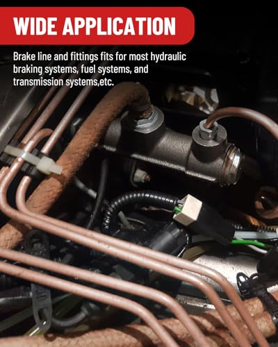 25 ft 3/16 in Brake Line Flaring Tool Kit | 20pcs fittings, 2 unions, tube bender, cutter, 7-size flaring bar, copper-coated line - color: 3/16 in Copper Coated