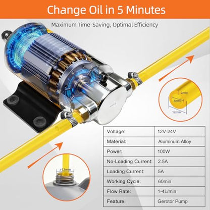 100W Electric Oil Change Extractor Pump, 1-4L/min Oil Transfer Pump for Engine/Transmission/Gear Oil Change, Compatible with DeWalt 20V Battery(Oil Pump-B+Yellow Adapter) - color: Oil Pump-B+Yellow Adapter