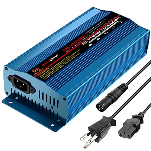 24V 8Amp Battery Charger, Automatic Smart Lead-Acid Battery Trickle Charger Maintainer with XLR Connector for Wheelchair, Sealed AGM Battery,Car Boat,Lawn Mower
