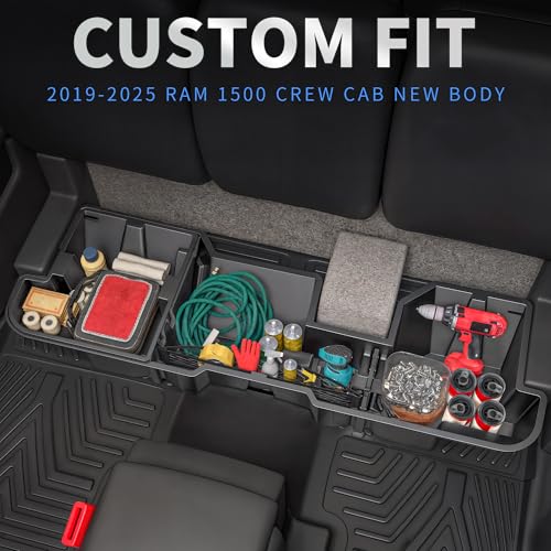 OEDRO Under Seat Storage fits 2019-2025 Dodge Ram 1500 Crew Cab New Body Style (Not for Classic), Upgraded Rear Underseat Storage Truck Organizer Black Tool Box - size: 2019-2025