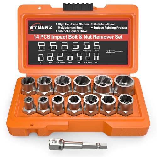14 PCS Bolt Extractor Set, 3/8" Drive Impact Bolt & Lug Nut Remover Socket Tool Kit, Stripped Bolt Extractor Socket Set For Broken,Damaged, Frozen, Studs, Rusted, Rounded-Off Bolts, Nuts & Screws - size: 14PCS -B