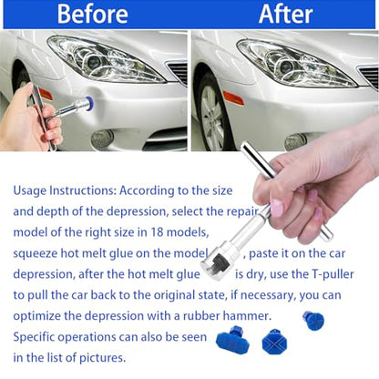 KOSHA 18Pcs Car Dent Puller Kit, Dent Remover Tool for Car, Car Body Dent Repair Tool Set, Paintless Dent Repair Tool, Vehicle Body Damage Repair with T-Shape Puller, Universal Accessories for Cars