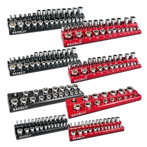 Magnetic Socket Organizer Set, 1/2", 1/4" and 3/8" SAE & Metric Deep & Shallow Tools Tray Holder Kit, holds 199pcs Sockets (sockets not included) (8PC 1/2&3/8&1/4) 丨8PCS - size: 8PC 1/2&3/8&1/4