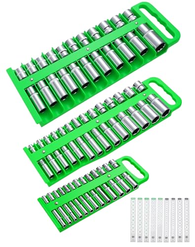ALOANES Portable Magnetic Socket Organizer Tray Set, 3PC Heavy Duty Magnetic Socket Holder for Sockets Storage, Toolbox Socket Set Organizer Fit 1/4", 3/8" and 1/2" Drive, Sockets NOT Included(Green) - color: Green, size: 3PC