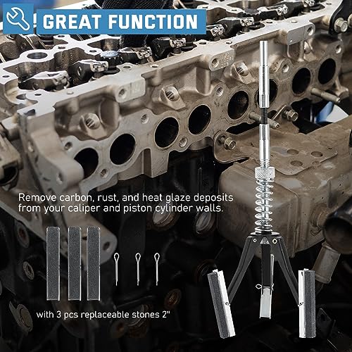 ATPEAM Engine Cylinder Hone Tool Adjustable Deglazer Set for Grinding Holes from 1-1/4" to 3-1/2" Diameter with Extra 3-Piece 2" Long Stones 220 Grit - size: 2''
