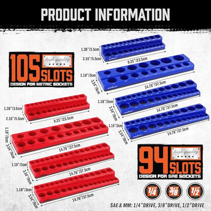 HORUSDY 8-Piece Magnetic Socket Organizer Set, Magnet Socket Holder, 1/4", 3/8", 1/2" Socket Holds 199 Pieces Magnetic Trays. (8-Piece Organizer Set) - style: 8-Piece Magnetic Socket Organizer Set