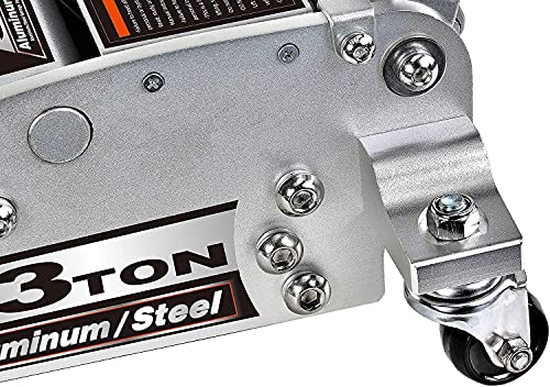Power Zone 680044 3-Ton Dual Pump Quick Lift Aluminum and Steel Hydraulic Racing Jack, Lift Range: 3-7/8” to 18-3/8”, Silver (680044-A)
