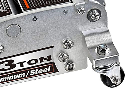 Power Zone 680044 3-Ton Dual Pump Quick Lift Aluminum and Steel Hydraulic Racing Jack, Lift Range: 3-7/8” to 18-3/8”, Silver (680044-A)