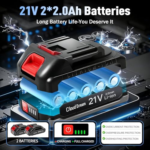 CloudDream 3/8" Cordless Electric Ratchet Wrench,45Ft-lbs(60N.m) Extended Ratchet Set with 2x 2.0Ah Batteries, Variable Speed Power Driver, 6 Sockets, 1/4" Adaptor & 3" Extension Bar