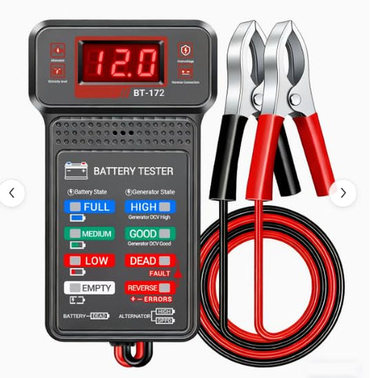 Car Battery Tester,12V Digital Automotive Batteries Tester,Alternator Charging Analyzer,Voltmeter with LCD Display and LED Indication, Voltage Indicator for Car Truck Motorcycle Electrical Tools