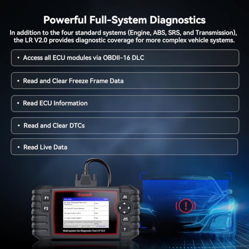 iCarsoft LR V2.0 Full Systems Diagnostic Tool for Landrover/Jaguar from 1996 to 2025 9 Reset Functions OBD2 Scanner Battery Test AutoVIN Live Data Car Code Reader Lifetime Free Update CAN-FD - color: LR V2.0 - 2025 Version