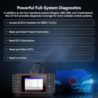 iCarsoft LR V2.0 Full Systems Diagnostic Tool for Landrover/Jaguar from 1996 to 2025 9 Reset Functions OBD2 Scanner Battery Test AutoVIN Live Data Car Code Reader Lifetime Free Update CAN-FD - color: LR V2.0 - 2025 Version