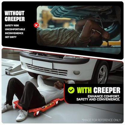 Auto Dynasty 36 Inches Mechanic Creeper, Automotive Garage Repair Low Profile Under Car Rolling Creeper with Padded Headrest, Plastic, Red - color: Red, size: 36" L