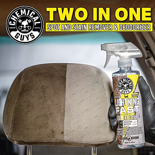 Chemical Guys SPI_191_16B Carpet & Upholstery Stain & Spot Remover Bundle - (1) 16 fl oz Lightning Fast Stain Extractor & (1) Nifty Detailing Brush, (Cars, Trucks, SUVs, RVs, Home, Interior, Pets)