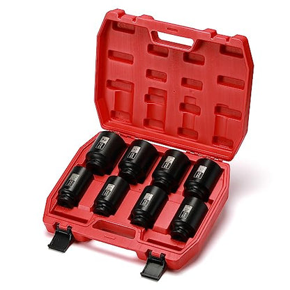 EMENTOL 8PCS 1/2-Inch Drive Spindle Axle Nut Impact Socket Set, CR-MO, 6 Point, SAE, 1/2" Dr. Deep Impact Socket Set, 1-9/16 Inch - 2 Inch - style: 8PCS (1-9/16Inch - 2Inch)