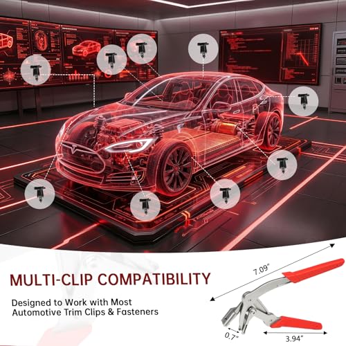 Car Clip Pliers, Spring-Loaded Auto Fastener Remover, Four-Point Support 17-4 Stainless Steel Damage-Free Door Panel & Interior Exterior Trim Removal Tool for Plastic Fasteners