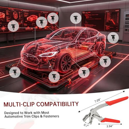 Car Clip Pliers, Spring-Loaded Auto Fastener Remover, Four-Point Support 17-4 Stainless Steel Damage-Free Door Panel & Interior Exterior Trim Removal Tool for Plastic Fasteners