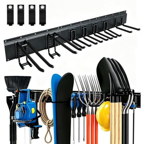 HoMaNa Garage Storage Tool Organizer, 15Pack Carries 600 lbs Garden Tool Organizer 48in with 8 Adjustable Heavy-Duty Hooks & 4 Straps Large Wall-Mounted Racks for Tool Storage Garage Organization