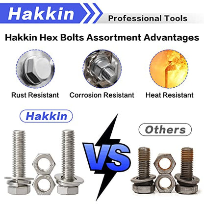 3/8-16 Hex Bolts and Nuts Kit 64PCS, 304 Stainless Steel 3/8” Heavy Duty Nuts and Bolts Screws Flat & Lock Washers Kit, Machine Screws Set with Storage Case - size: 64PCS 3/8-16 Hex Bolts Silver