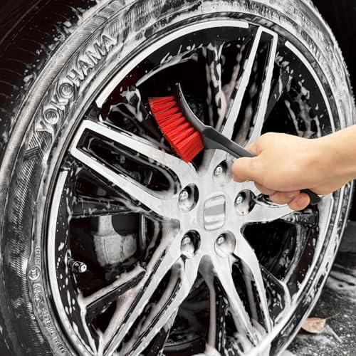 Wheel Brush, Wheel & Rim Cleaner Brush, Tire Brush, Wheel Cleaning Brush, Bendable & Durable Car Wheel Brush Set, Car Detailing Brushes, Wheel Brushes for Cleaning Wheels - color: Red