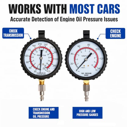Transmission/Engine Oil Pressure KIT, Capable of Both Static and On-Road Testing, High/Low (0-400psi/0-100psi), 72" Hose, 13pc Adapters - size: Oil Pressure Kit