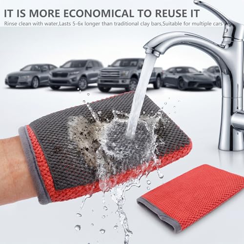 2-Pack Fine Grade Clay Mitt, Premium Clay Infused Auto Detailing Glove Designed to Remove Dirt, Grime, Iron and Surface Contaminants from Paint, Glass, Car Clay Bar Mitt for a Finish