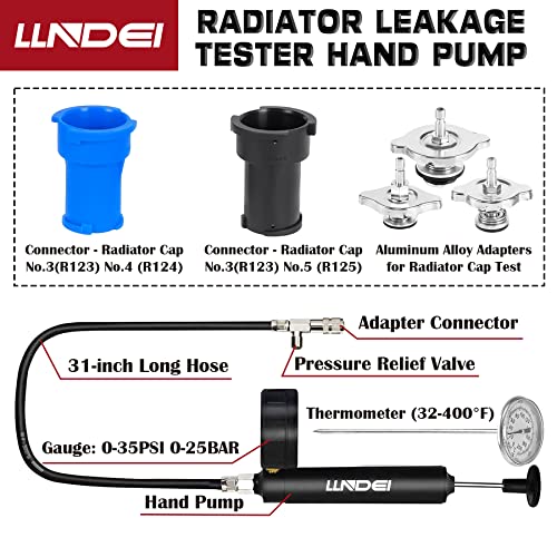 LLNDEI Coolant Radiator Pressure Tester Kit 28PCS Radiator Pressure Tester Pneumatic Vacuum Cooling System Purge Refill Leak/Refiller Set, Universal Automotive Domestic/Import Vehicles, Motorcycle