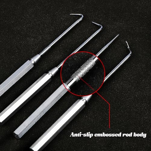 4PCS Precision Car Hook and Pick Set, Steel Leather Vehicle Pick Hook Puller Remover with Aluminum Handle, Automotive Puller Tools for O-Rings ＆ Oil Seals, Universal Fit
