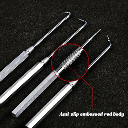 4PCS Precision Car Hook and Pick Set, Steel Leather Vehicle Pick Hook Puller Remover with Aluminum Handle, Automotive Puller Tools for O-Rings ＆ Oil Seals, Universal Fit