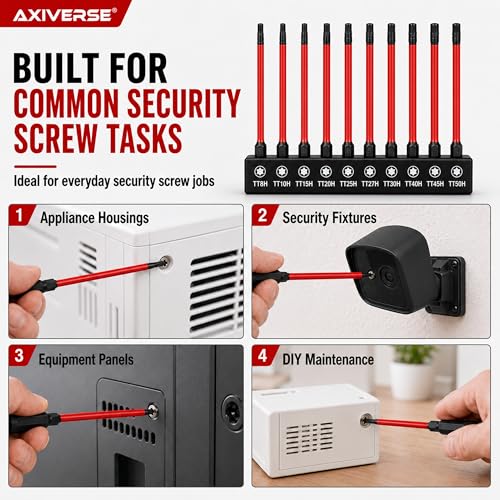 10PCS Security Torx Bit Set TT6-TT40, 4-Inch for Impact Drivers | TT6-TT40 Tamper-Resistant Star Bits, 4 in Long, Magnetic Tips, 1/4 in Hex Shank, Impact-Ready Alloy Steel, Clear Case - size: 4 in