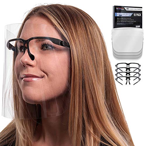 TCP Global Salon World Safety Face Shields with Black Glasses Frames (Pack of 10) - Ultra Clear Protective Full Face Shields to Protect Eyes, Nose, Mouth - Anti-Fog PET Plastic, Goggles - color: Black