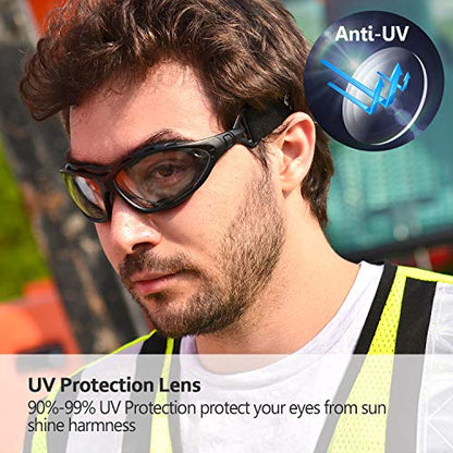 SAFEYEAR Anti Fog Safety Glasses- SG002 Clear Scratch Resistant Work Glasses No-Slip Safety Goggles Lab Grinding Chemistry - color: Black