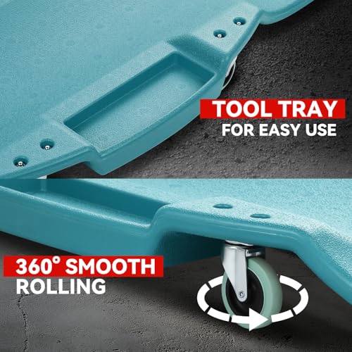 Auto Dynasty 47 Inches Mechanic Creeper, Automotive Garage Repair Low Profile Under Car Rolling Creeper with Padded Headrest, Plastic, Sky Blue - color: Sky Blue