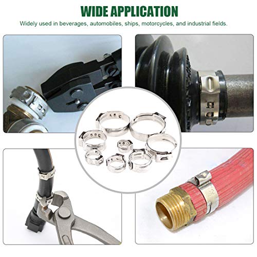 Keadic 81Pcs Single Ear Hose Clamps, 6-23.5mm Stepless Hose Clamps with Ear Clamp Pincer 304 Stainless Steel Ear Clamps Crimp Pinch Tools for Automotive Home Appliance