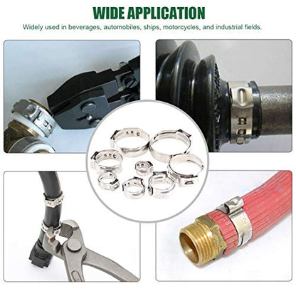 Keadic 81Pcs Single Ear Hose Clamps, 6-23.5mm Stepless Hose Clamps with Ear Clamp Pincer 304 Stainless Steel Ear Clamps Crimp Pinch Tools for Automotive Home Appliance