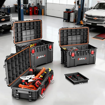 Rolling Tool Box with Wheels Heavy Duty,Modular Stackable Tool Box Organizer,Waterproof Toolbox for Hand/Power Tools,Removable Divider/Parts Box,All-terrain Durable Wheels,Telescopic Pull Rod Handle