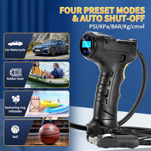 150PSI Portable Air Compressor for Car Tires – Digital Tire Inflator with LED Flashlight, 12V Auto Pump for Cars, Motorcycles, Bikes, and Sports Balls