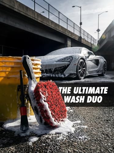 TAKAVU Wheel & Tire Brush, Soft Bristle Short Handle, Scratch-Safe (Red) | Includes Detail Brush, Cleans Rims, Wheel Wells, Interior Vents & Emblems, Car Detailing Cleaning Kit - color: Red