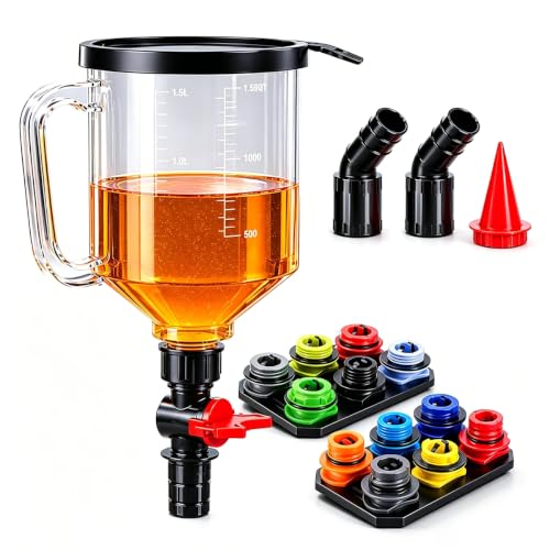 18-Piece No Spill Engine Oil Funnel Kit, Universal 1.59QT Funnel Set with 12 Adapters & Magnetic Trays, Leak-Proof for Ford Toyota Honda BMW GM Cars Trucks SUVs