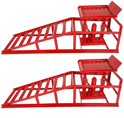 TYFYB 2 Pack 10000lbs Capacity Low Profile Car Lift Service Ramps Truck Trailer Garage Automotive Hydraulic Lift Repair Frame Lift Height Hydraulic Vehicle Ramps Red Red-2 Pack